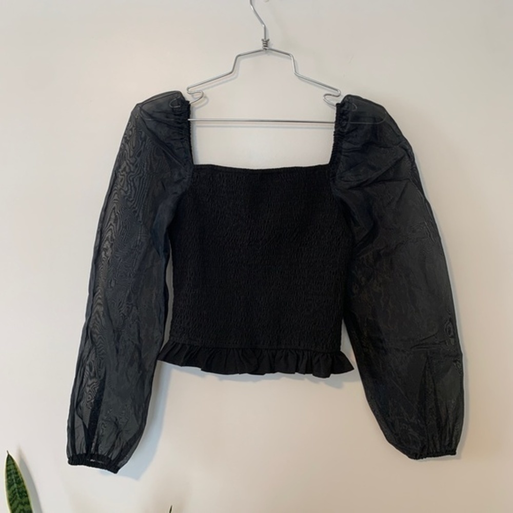 Pookie & Sebastian Black Puff Sleeve Smocked Crop Top sz S - Picture 6 of 7
